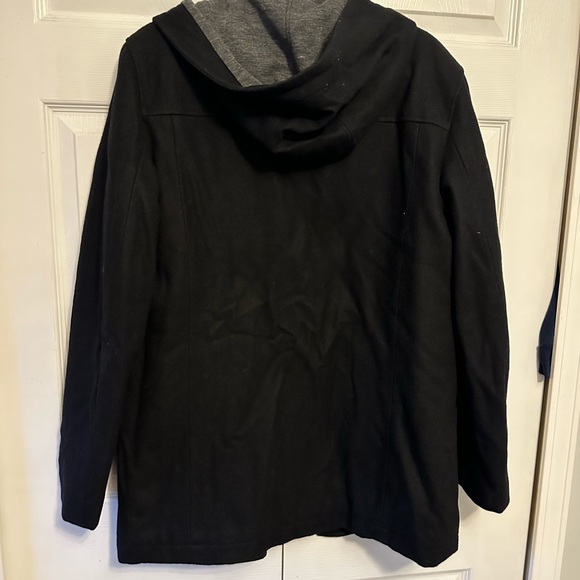 Kenneth Cole Black Hooded Wool Pea Coat - Picture 7 of 7